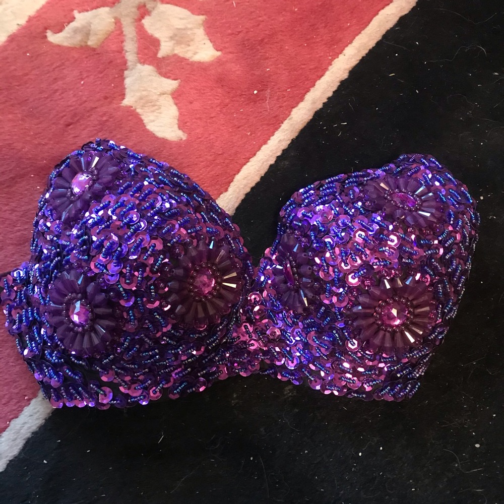 Purple sequin beaded bra